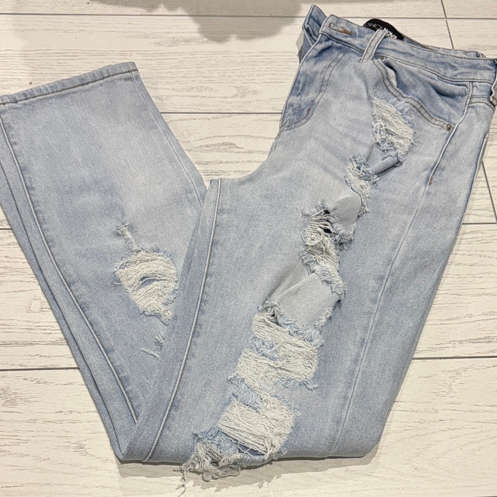 Fashion Nova Light Blue Ripped Boyfriend Jeans